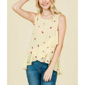 Coverstitched Womens Small Watermelon Ruffle-Trim Sleeveless Top Yellow 1259